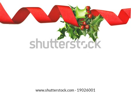 Christmas background with holly and red bow