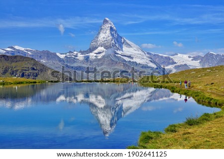 The mirror view of Matterhorn on lake. swiss Royalty-Free Stock Photo #1902641125