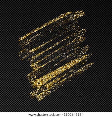 Hand drawn ink spot in gold glitter. Gold ink spot with sparkles isolated on dark transparent background. Vector illustration