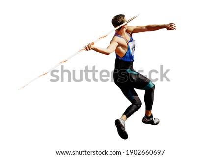 thrower athlete in javelin throw isolated on white background Royalty-Free Stock Photo #1902660697
