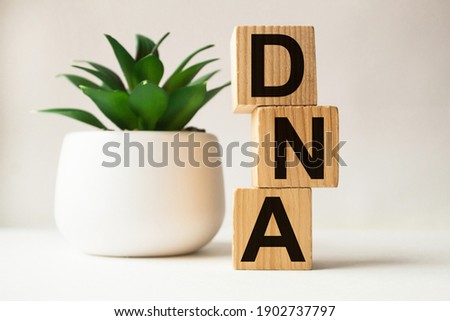 word DNA on wooden blocks. medical concept . the medicine