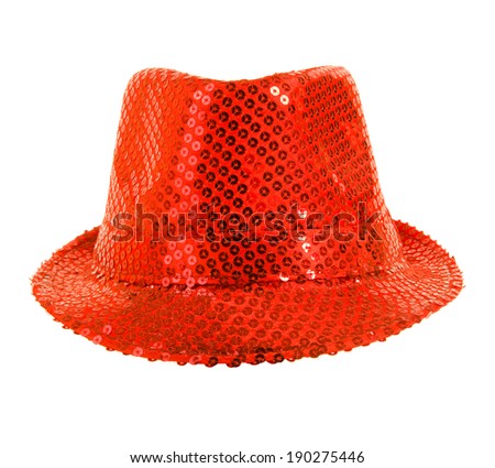 one festively shining red hat,  full face, on white background; isolated