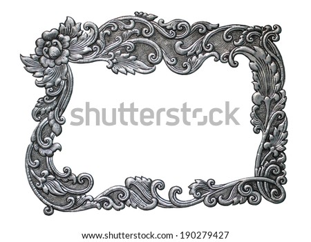 Silver frame carve flower on white background