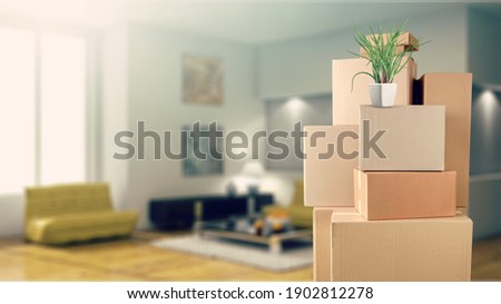 Stack of classic cardboard boxes in room