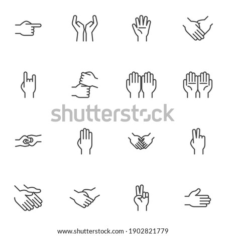Hand gestures line icons set, outline vector symbol collection, linear style pictogram pack. Signs, logo illustration. Set includes icons as human hands, finger index, arm
