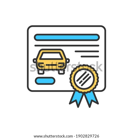 Approved repair RGB color icon. Car insurance. Certified document for repaired automobile. Vehicle quality guarantee. Legal report for automotive transport. Isolated vector illustration