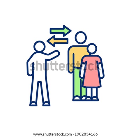 Social interaction RGB color icon. People communication. Society network. Friends and family work together. Social distancing. Safety measure. Men speak. Isolated vector illustration