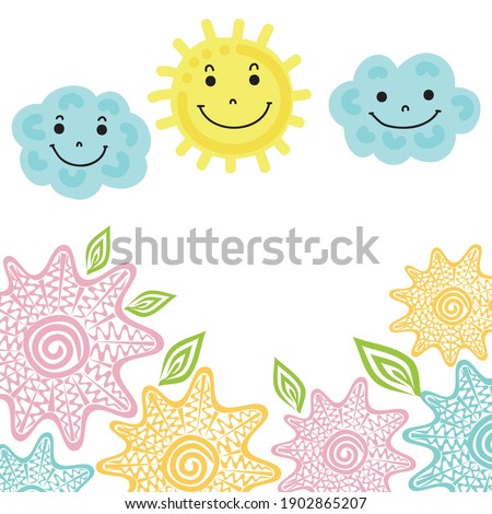 Cute cartoon clouds and sun. Vector illustration