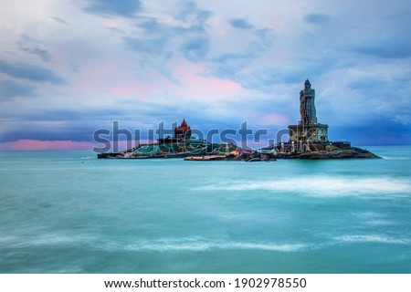 Kanyakumari is the southernmost point of peninsular India and the meeting point of three oceans-the Bay of Bengal, the Arabian Sea and the Indian Ocean.  Royalty-Free Stock Photo #1902978550