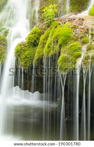 Waterfall landscape in Romania with beautiful green and waterfall named Bigar 
