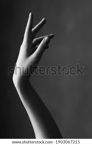 
gesture of your fingers thin close-up black and white photo. Female hand with fingers bends aesthetics beauty healthy