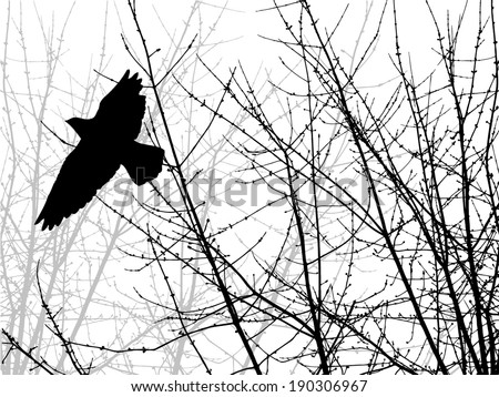 Branch of a tree with flying birds. Vector 