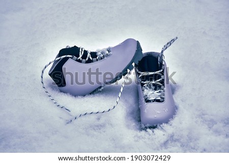 Ski boots, stand on the snow.