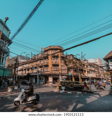 junction in Bangkok, old town road in Bangrak, Charoenkrung road, Thailand Royalty-Free Stock Photo #1903121113