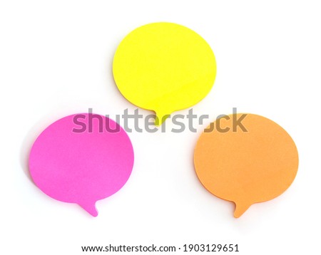Close up set of paper bubble speech note pad on white background.