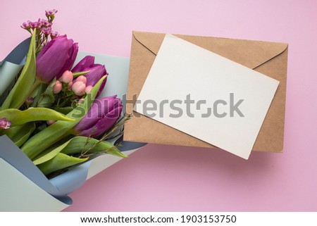 invitation card with bouquet with  tulips,card mockup