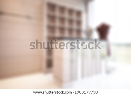 defoccused and blurr photo of reception and cashier of boutique outlet interior design