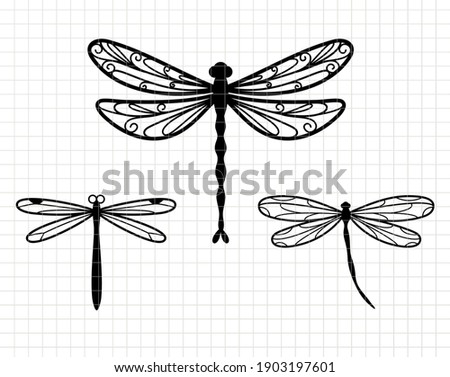 Dragonfly design.  Curve decoration design. Silhouette vector flat illustration. Cutting file. Suitable for cutting software. Cricut, Silhouette Royalty-Free Stock Photo #1903197601