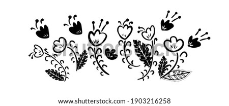 black Stylized simple flowers. Vector illustration