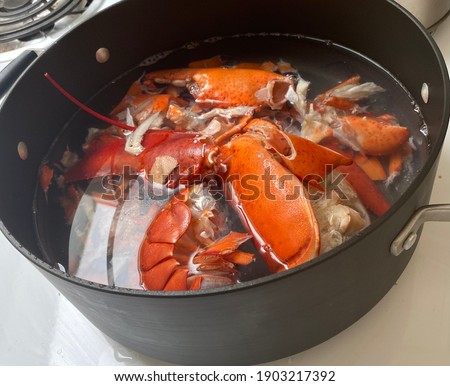 Lobster carcass for shellfish stock.