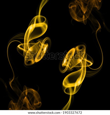 swirling movement of yellow smoke group, abstract line Isolated on black background