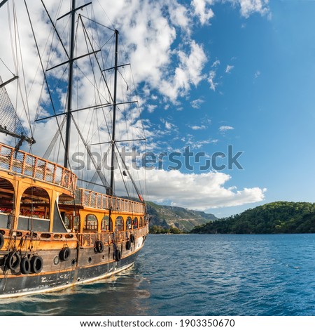 Old Ship expedition. Sightseeing tour from Oludeniz. Travel and freedom concept.
