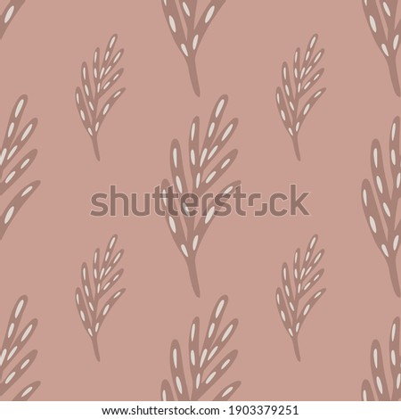 Minimalistic pale seamless pattern in pink tones with silhouettes of leaves. Foliage abstract doodle backdrop. Flat vector print for textile, fabric, gift wrap, wallpapers. Endless illustration.