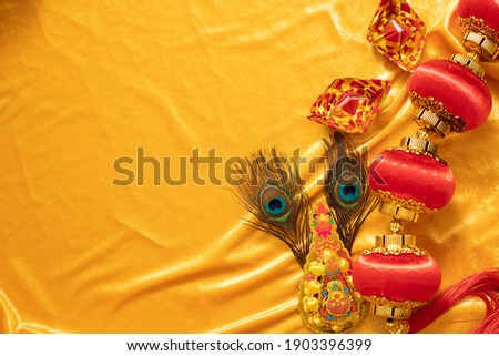 chinese new year greeting golden and red background with copy space foe celebrate traditional of happiness with  family