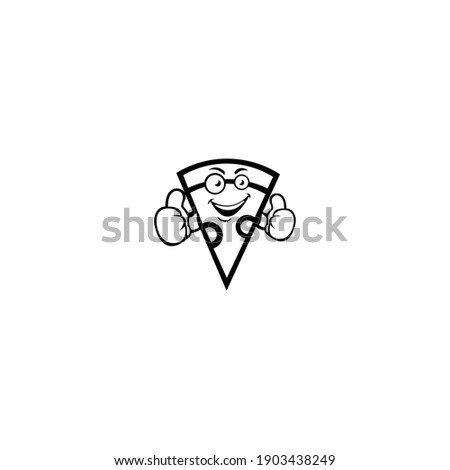 Funny Pizza slice. pizza icon, emblem for fast food restaurant.
