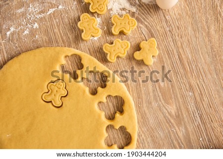 Baking background: cookie making process. Top view closeup