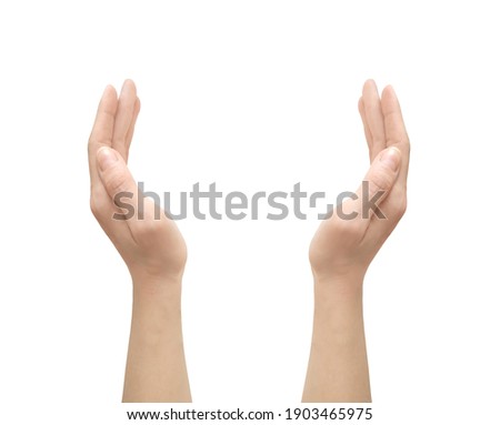 Female hands raised up isolated on a white background Royalty-Free Stock Photo #1903465975