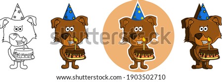 four styles of cute little dog,with cake