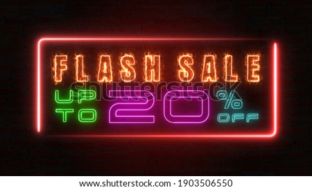 Flashing sale up to percent off colorful neon blaze sign banner in black background for promote video. concept of promotion brand sale series 10 to 90 percent
