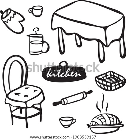 Hand drawn vector kitchen clip art set. Isolated on white background drawing for prints, poster. High quality illustrations
