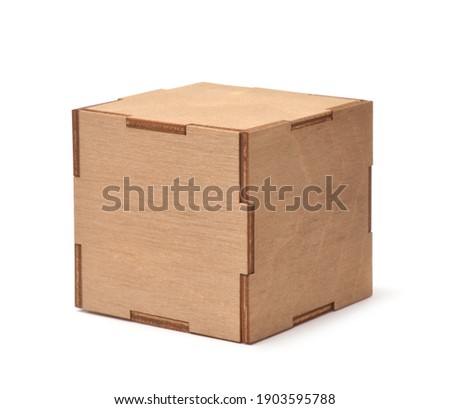 Decorative cubic plywood box isolated on white