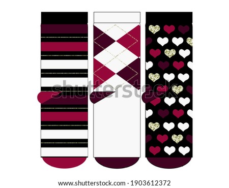 Set of socks pattern. illustrations isolate Ladies sock with colored pattern