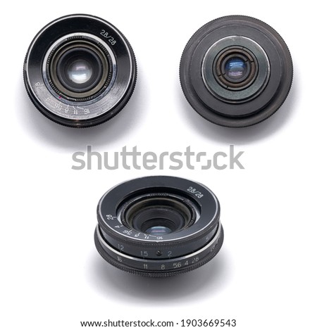 retro lens for a film camera. isolated on white background.