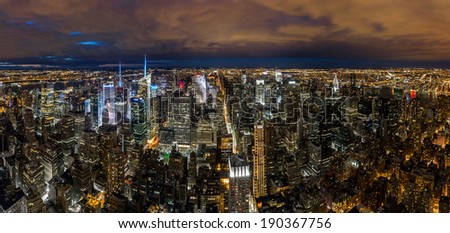 Aerial New York cityscape at night