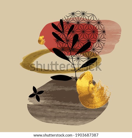 Luxury gold abstract arts background. Japanese oriental style abstract arts with gold texture and watercolor brush design for wall framed prints, canvas prints, poster, home decor, cover, wallpaper. 