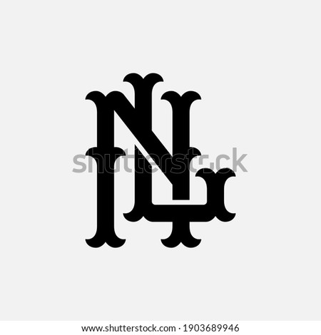 Initial letters L, N, LN or NL overlapping, interlock, monogram logo, black color on white background