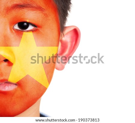 Vietnam flag painted on an Asian boy 