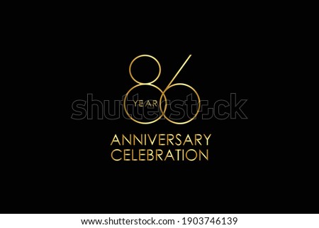 Luxury Black Gold 86 years anniversary, minimalist logo years, jubilee, Ribbon greeting card. Birthday invitation. Gold space vector illustration on black background - Vector