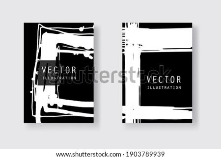 White ink brush stroke on black background. Japanese style. Vector illustration of grunge stains