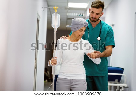 Woman with cancer during chemotherapy recovering from illness in hospital Royalty-Free Stock Photo #1903906870
