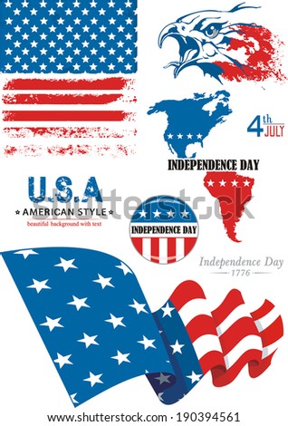 4th July Independence day, vector object set isolated on white 8 eps.