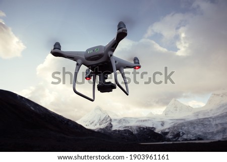 Flying drone taking picture of glacier lagoon in Tibet,China