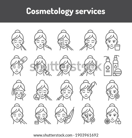 Cosmetology black line icons set. Skin care. Royalty-Free Stock Photo #1903961692