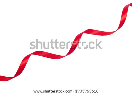 Red satin ribbon on white isolated background