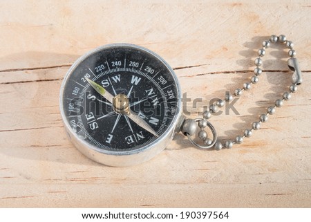 Old Compass on wooden background