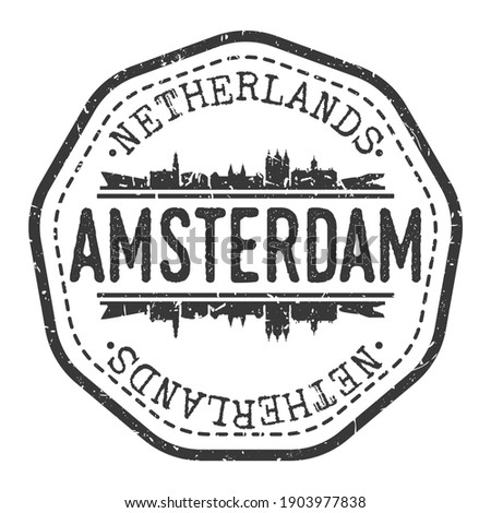 Amsterdam, Netherlands Stamp Skyline Postmark. Silhouette Postal Passport. City Round Vector Icon. Vintage Postage Design.